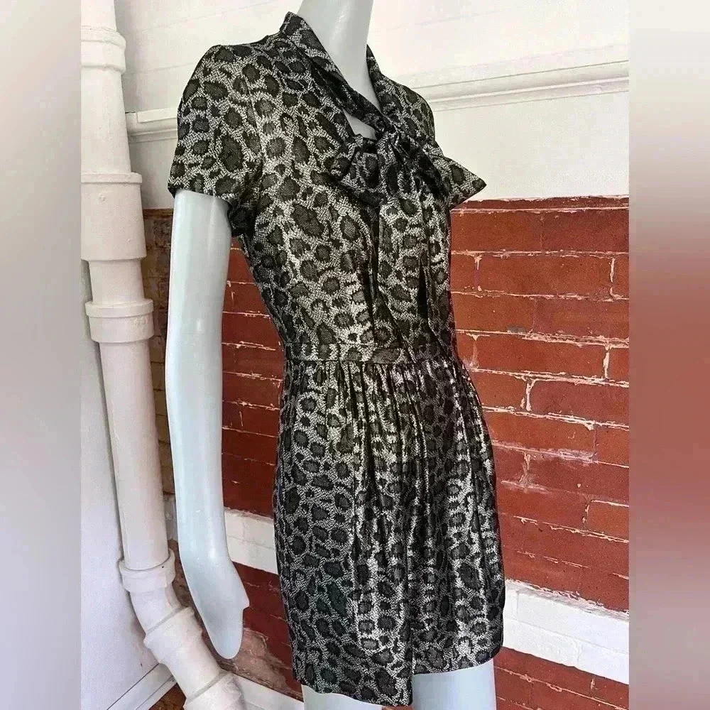& Other Stories Silk Blend Metallic Anomal Print Mini Cocktail Dress Size 6 - Picture 4 of 16